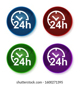 24 hours clock icon isolated on shiny round buttons set illustration