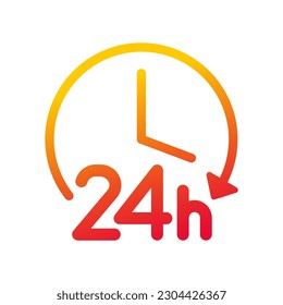 24 hours with clock icon, Opened order execution or delivery, All day business and service sign, Vector illustration