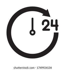 Icono de reloj de 24 horas sobre fondo blanco, siluettestyle, ilustración vectorial
