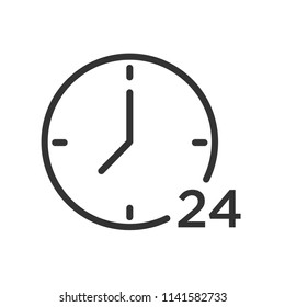 24 hours clock icon with simple black line use for website asset 