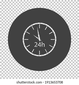 24 Hours Clock Icon. Subtract Stencil Design on Tranparency Grid. Vector Illustration.