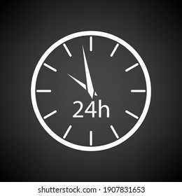 Icono de reloj de 24 horas. Blanco sobre fondo negro. Ilustración vectorial.