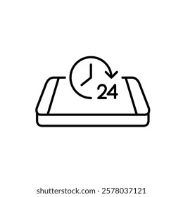 24 hours clock on isometric smartphone. All hours availability, constant communication. Calls or services, day or night. Pixel perfect vector icon