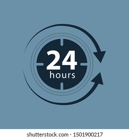 24 hours clock sign icon in flat style. Twenty four hour open vector illustration