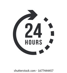 24 hours clock sign icon in flat style. Twenty four hour open vector illustration on white isolated background. Timetable business concept.