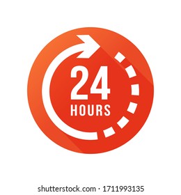 24 hours clock sign icon in flat style. Twenty four hour open vector illustration on white isolated background. Timetable business concept.