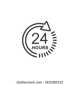 24 hours clock sign icon in line style. Twenty four hour open vector illustration on white isolated background. Timetable business concept.