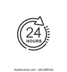 24 hours clock sign icon in line style. Twenty four hour open vector illustration on white isolated background. Timetable business concept.