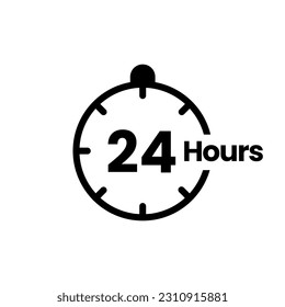 24 hours clock sign icon. service opening hours, work time or delivery service time symbol, vector illustration isolated on white background