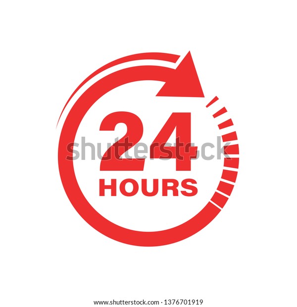 24時間表示の時計のアイコン フラットスタイル 白い背景に24時間のオープンベクターイラスト 時間 表ビジネスのコンセプト のベクター画像素材 ロイヤリティフリー