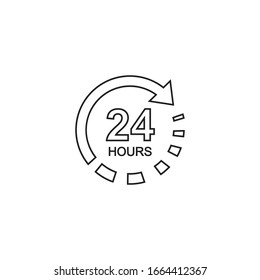 24 hours clock sign line icon in flat style. Twenty four hour open vector illustration on white isolated background. Timetable business concept