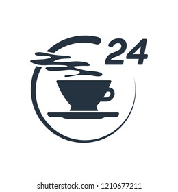 24 hours coffee isolated icon on white background, 400 coffee set, logo and sign
