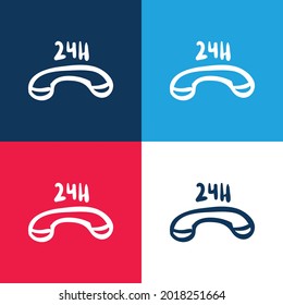 24 Hours Commercial Phone blue and red four color minimal icon set