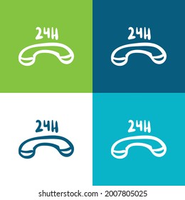 24 Hours Commercial Phone Flat four color minimal icon set