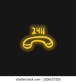 24 Hours Commercial Phone yellow glowing neon icon