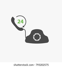 24 hours Contact service vector icon with telephone pick up line.