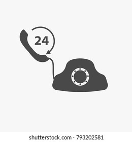 24 hours Contact service vector icon with telephone pick up line.