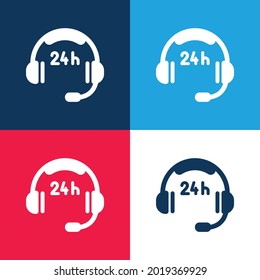 24 Hours Costumer Service blue and red four color minimal icon set