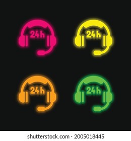 24 Hours Costumer Service four color glowing neon vector icon