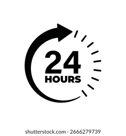 24 hours countdown timer icon with a circular arrow and tick marks, symbolizing time tracking, scheduling, and deadlines. Ideal for productivity, event planning, and time management vector design