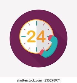 24 hours customer phone service flat icon with long shadow,eps10