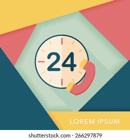 24 hours customer phone service flat icon with long shadow,eps10