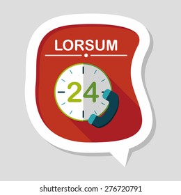 24 hours customer phone service flat icon with long shadow,eps10