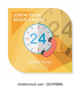 24 hours customer phone service flat icon with long shadow,eps10