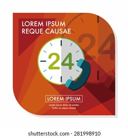 24 hours customer phone service flat icon with long shadow,eps10