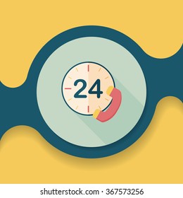 24 hours customer phone service flat icon with long shadow,eps10