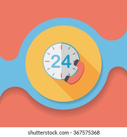 24 hours customer phone service flat icon with long shadow,eps10