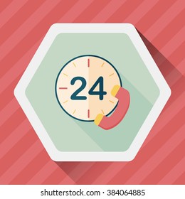 24 hours customer phone service flat icon with long shadow,eps10