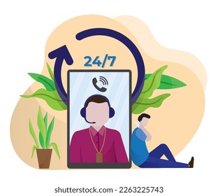 24 hours Customer service icon illustration, Cs icon, call center icon isolated on white background.