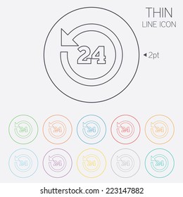 24 hours customer service. Round the clock support symbol. Thin line circle web icons with outline. Vector