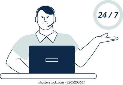 Trabajador de servicio al cliente las 24 horas. Servicio de ayuda en línea