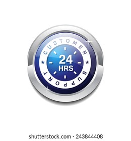 24 Hours Customer Support Blue Vector Icon