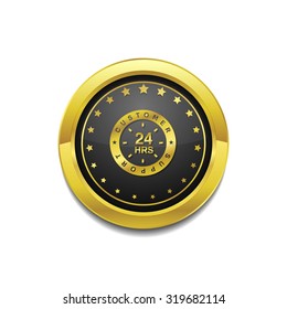 24 Hours Customer Support Golden Vector Icon