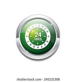 24 Hours Customer Support Green Vector Icon