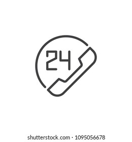 24 hours customer support outline icon. linear style sign for mobile concept and web design. Call service simple line vector icon. Symbol, logo illustration. Vector graphics