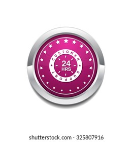 24 Hours Customer Support Pink Vector Icon