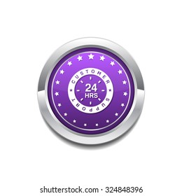 24 Hours Customer Support Purple Vector Icon