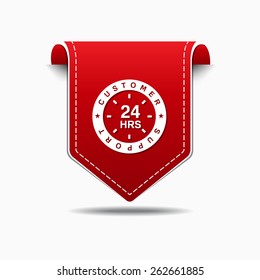 24 Hours Customer Support Red Vector Icon