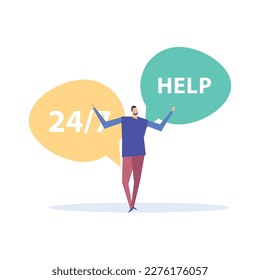 Ilustración vectorial plana de línea directa de servicio de asistencia al cliente las 24 horas