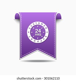 24 Hours Customer Support Violet Vector Icon