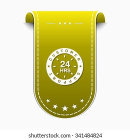 24 Hours Customer Support Yellow Vector Icon