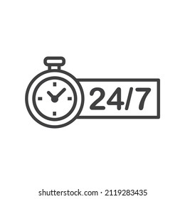 24 hours a day and 7 days a week service icon. Support service concept with stopwatch, vector, icon.
