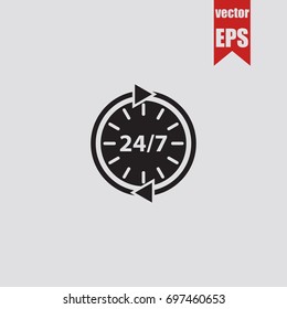 24 hours a day and 7 days a week icon in trendy isolated on grey background.Vector illustration.