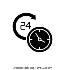24 hours a day glyph icon. Time management. Thin line customizable illustration. Contour symbol. Vector isolated outline drawing.