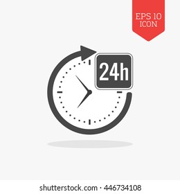 24 hours a day icon, open around the clock concept. Flat design gray color symbol. Modern UI web navigation, sign. Illustration element