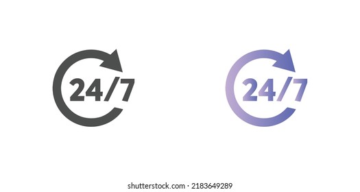 24 hours a day service concept vector icon isolated on white background in two colors style. 24 7 icon vector eps10.